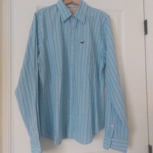 Hollister Button Down Shirt XL Blue Striped 100% Cotton